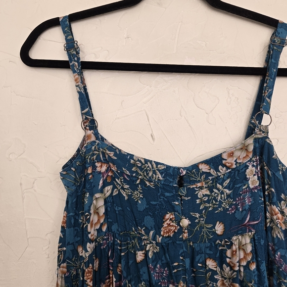 Natural Life Boho Floral Patti Side Slit Blue Dress, XS - Picture 7 of 11